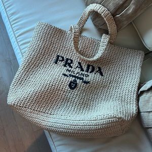 Authentic Prada straw bag crochet tote bag